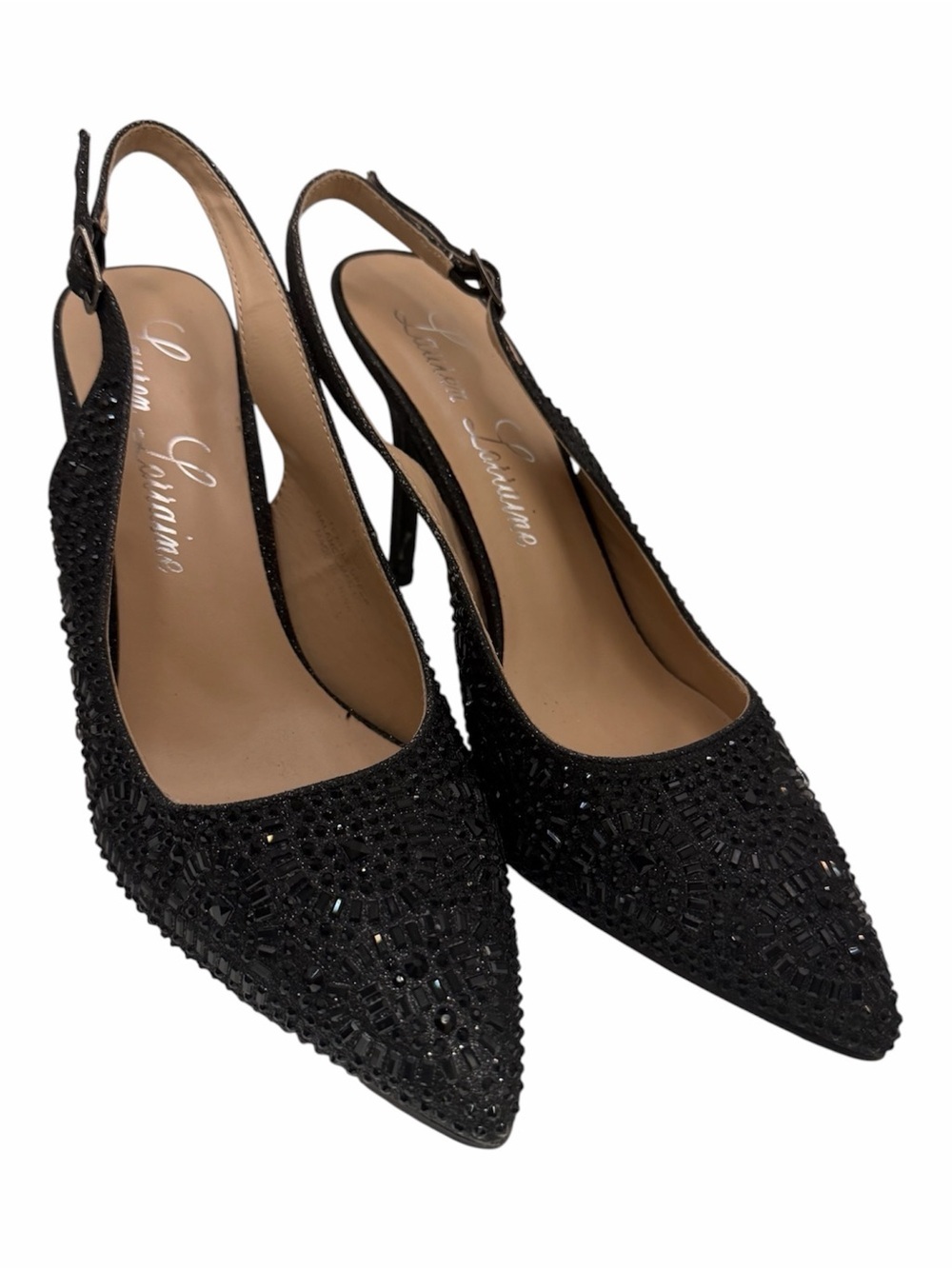 Lauren Lorraine Rachel Slingback Heels All-over Black Rhinestone Size 10 Sparkle
